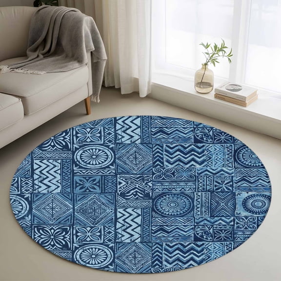 Mandalas Pattern 3FT Round Area Rug Boho Vintage Tribal Floral Plaid Traditional Symbol Soft Small Round Rugs Non-Slip, Ultra-Thin Washable Rug Low Pile Circle Carpet for Bedroom Kitchen Nursery