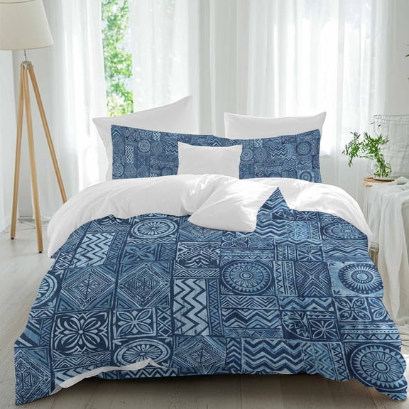 Mandalas Pattern Comforter Set Twin Size, Boho Vintage Tribal Floral Plaid Traditional Symbol Soft Bedding Set for Man Woman, 4 Pieces Duvet Cover Set with Fitted Sheet, 2 Pillowcases