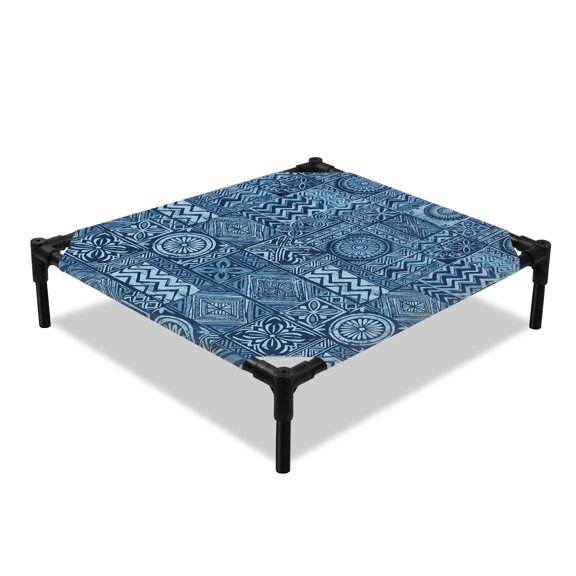 Mandalas Pattern Elevated Dog Bed, Boho Vintage Tribal Floral Plaid Traditional Symbol Cooling Breathable Outdoor Raised Dog Cot Bed with Metal Frame Non-Slip Feet for Small Dog 20x20in