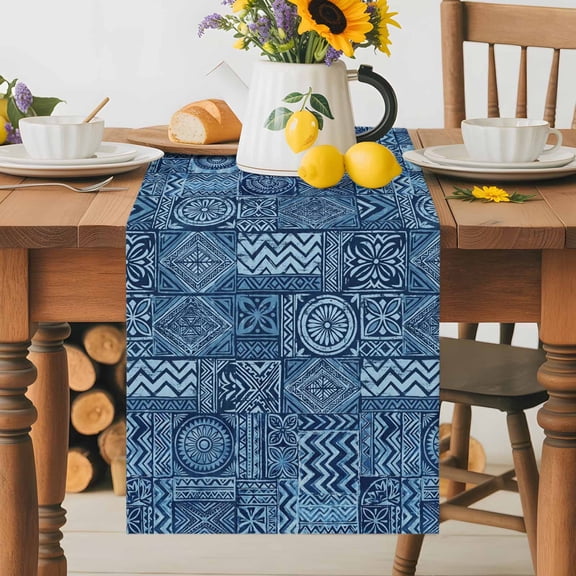 Mandalas Pattern Table Runner 13x72 Inch Boho Vintage Tribal Floral Plaid Traditional Symbol Cotton Linen Dining Table Runner Ideal for Dresser Kitchen Coffee Tables - Machine Washable
