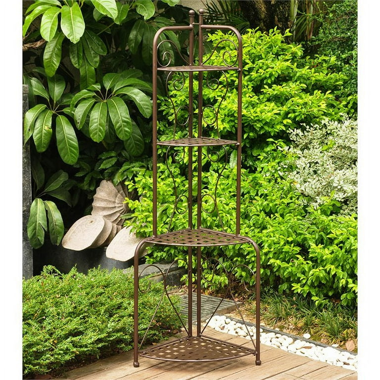 International Caravan Mandalay Iron Folding Corner Bakers Rack International Caravan Mandalay Iron Folding Corner Bakers Rack