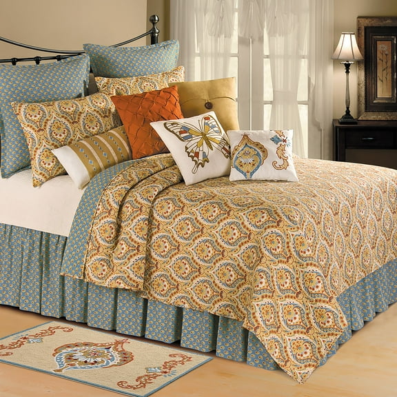 Mandalay Tan Blue Twin 2 Piece Quilt Set