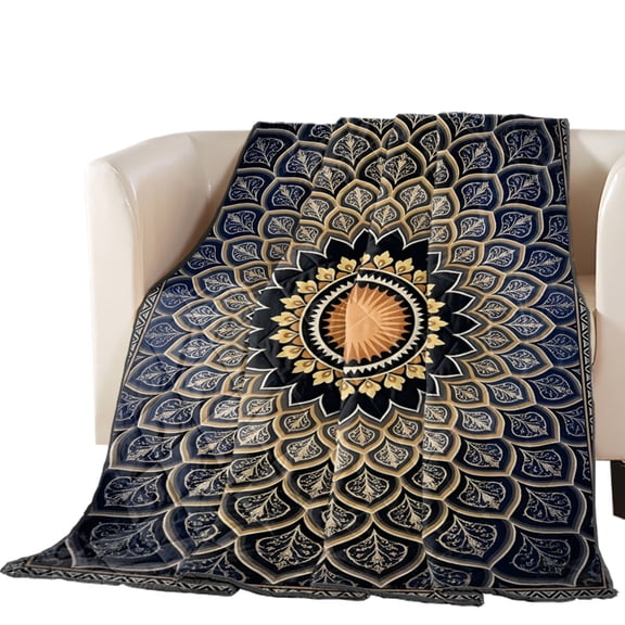 Mandalic Floral Quilted Comforters Cooling Blanket Oversized Queen Size, Abstract Yellow Purple Petal Layers Boho Cold Comfort for Hot Sleepers Lightweight Air Conditioning Quilt Blanket for Bed
