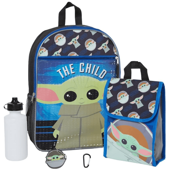 Mandalorian 16" Backpack 5pc Set with Lunch Kit, Bottle, Keychain & Carabiner