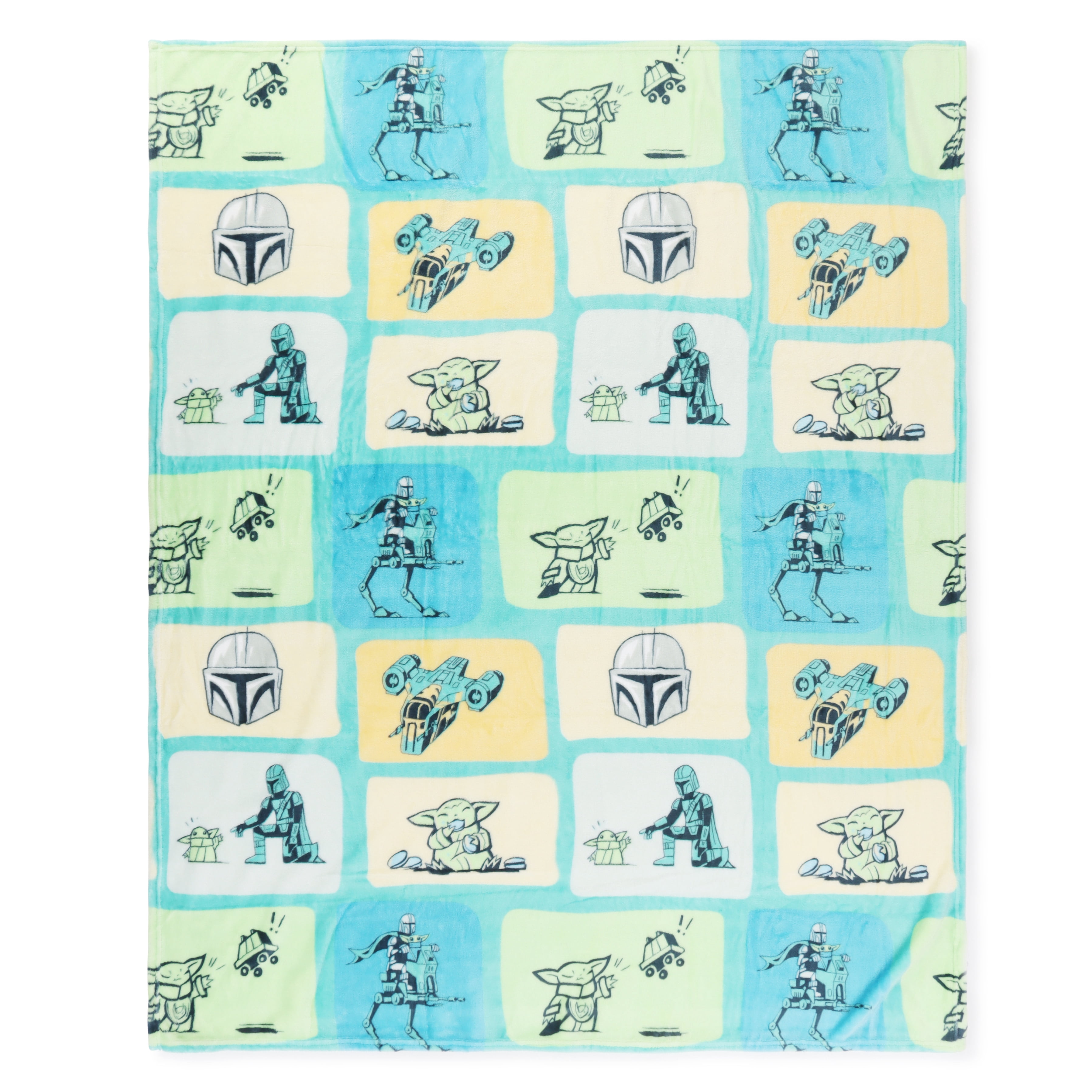 Star Wars Mandalorian Colorblock Kids Throw Blanket, Polyester Silk Touch, Blue Green and Yellow, Disney, 50" x 60"