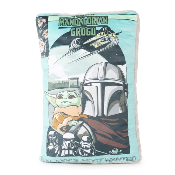 Star Wars Mandalorian Comic Book Kids Decorative Shaped Pillow, Blue, Disney, 12" x 18"