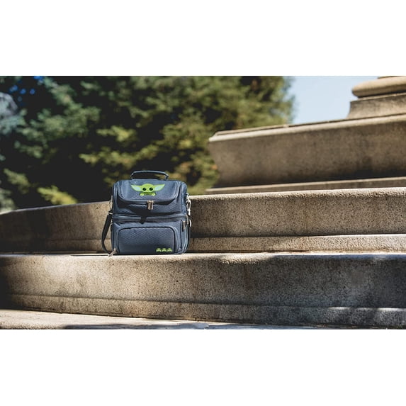 Mandalorian Grogu Insulated Lunch Box with Utensil Set, Navy Blue Soft Cooler Bag for Adults