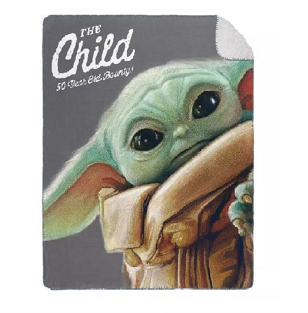 Mandalorian The Child Yoda LucasFilms Cloud Touch Sherpa Throw Blanket, 50 x 60 inches Grey