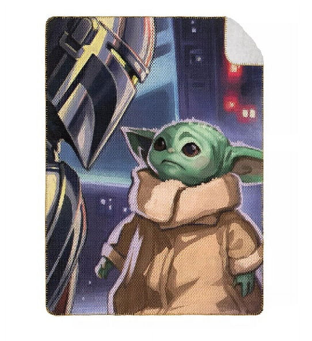 Mandalorian The Child Yoda Vintage LucasFilms Cloud Touch Sherpa Throw Blanket, 50 x 60 inches Green