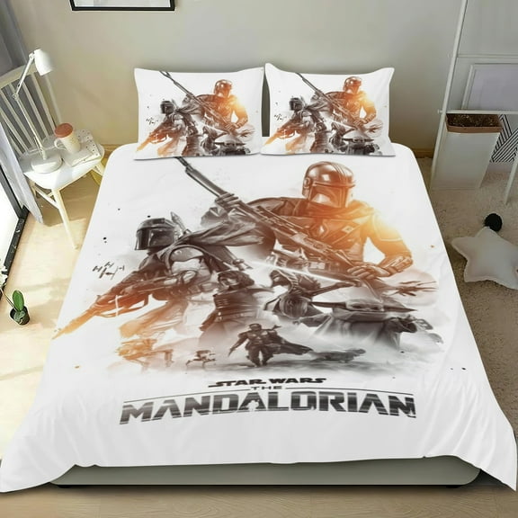 The Mandalorian Themed Bed Sheet Set Three Piece Set 53x79 In ches Comfortable And Skin Friendly Unique Design Creating A Star Studded Night Home Decor Gifts For Family Friends fans