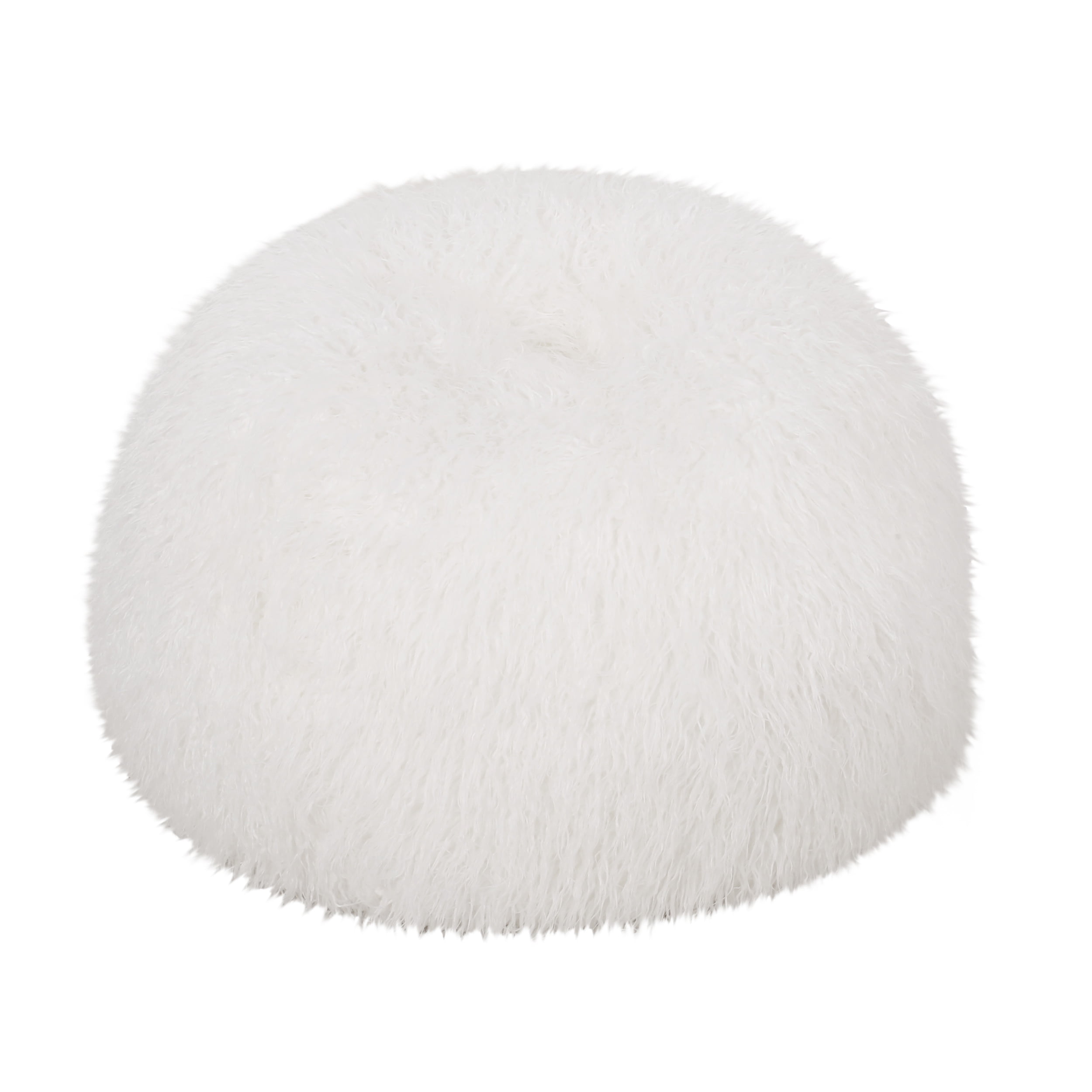 Mandana 3ft Faux Fur Round Bean Bag Chair, Cozy White Seating for Teens