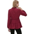thumbnail image 1 of Mandarin Collar V Neck Bishop Sleeve Ruffle Hem Blouse for Women, 1 of 3