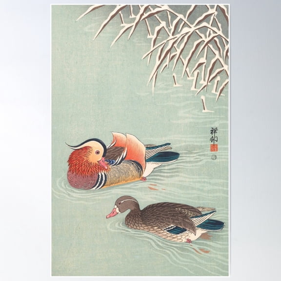 Mandarin Duck By Ohara Koson Poster Wall Art, Modern Wall Decor For Living Room Bedroom, 24x36 UNFRAMED