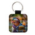 thumbnail image 1 of Mandarin Duck Faux Leather Square Keychain, 1 of 7