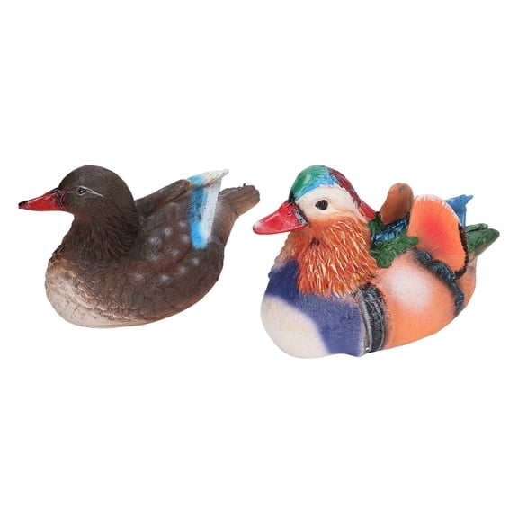 Mandarin Duck Pair Statue, Resin Pond Decor with Soft Light Effect Outdoor Garden Charm