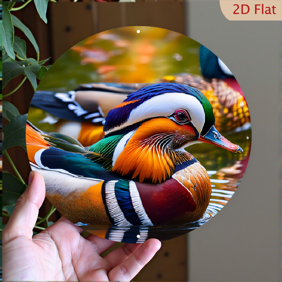 Mandarin Duck Round Aluminum Wall Art, Colorful Nature Bird Decor, 8x8 Inch Metal Print, Wildlife Photography Plaque for Living Room Home Office Decoration