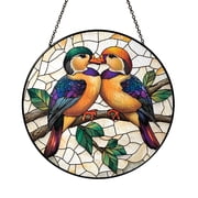 Mandarin Duck Stained Glass Suncatcher, Decorative Waterfowl Window Hanging Art Panel, Nature Inspired Home Accent Ornament Gift