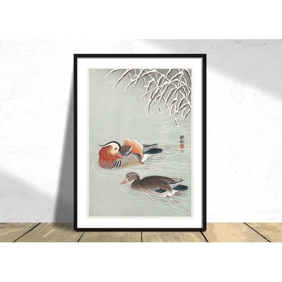 Mandarin Ducks Ohara Koson Japanese Art Botanic Vintage Bird Reproduction Retro Asian, Unframed Canvas 16x20in