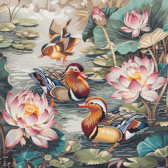 Mandarin Ducks Swimm DIY 11CT Stamped Cross Stitch Kits for Beginners Easy Needlepoint Embroidery Counted Cross Stitch Art Craft for Wall Decoration 14x14inch(1)