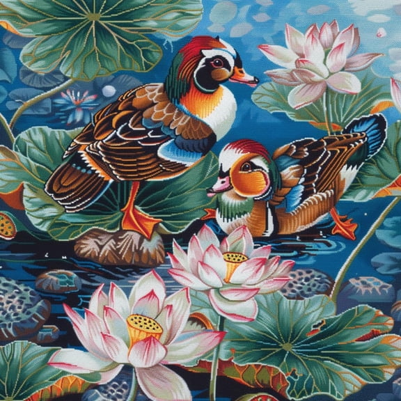 Mandarin Ducks Swimm DIY 11CT Stamped Cross Stitch Kits for Beginners Easy Needlepoint Embroidery Counted Cross Stitch Art Craft for Wall Decoration 14x14inch(2)