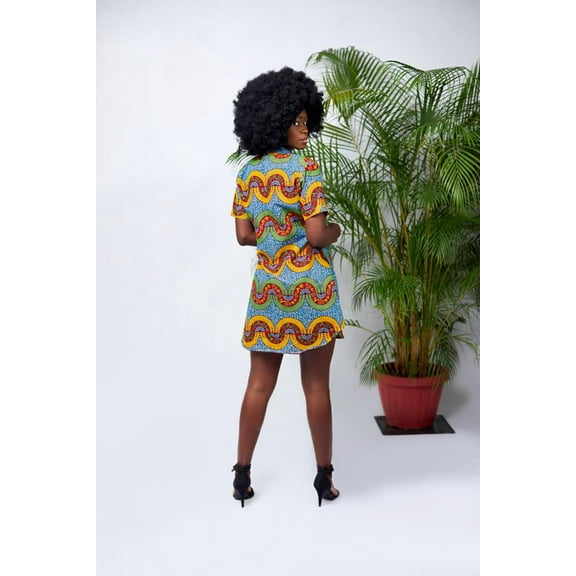 Mandarin Neck Collar Shirt Dress With Side Pockets