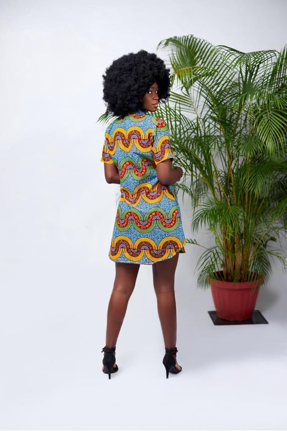 Mandarin Neck Collar Shirt Dress With Side Pockets