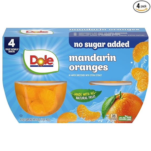 Mandarin Oranges with No Sugar Added^^ - Fruit Bowls Snacks - 4 oz Fruit Bowls - 4 Pack