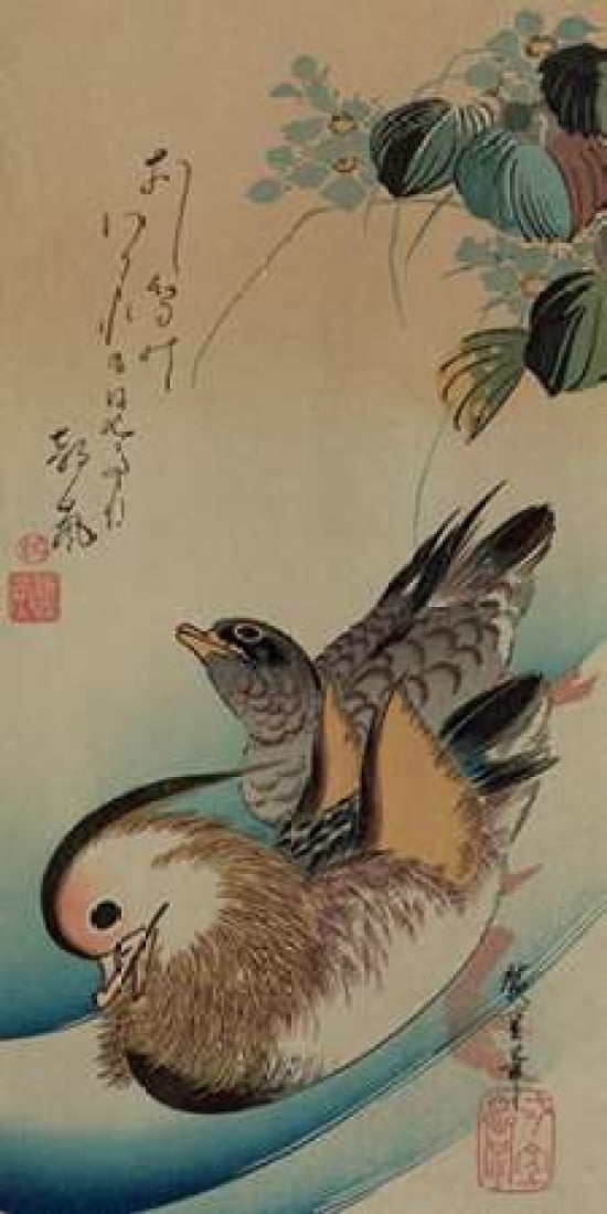 Mandarin ducks 1840 Canvas Art - Ando Hiroshige (10 x 20)