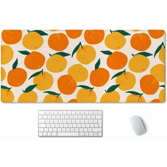 Mandarins Oranges Summer Fruits Mouse Pad 35.4 X 15.7 Inch XXL Full Desk Mousepad Extended Large Non-Slip Rubber Base Waterproof Big Keyboard Mat with Stitched Edges for Gaming and Office