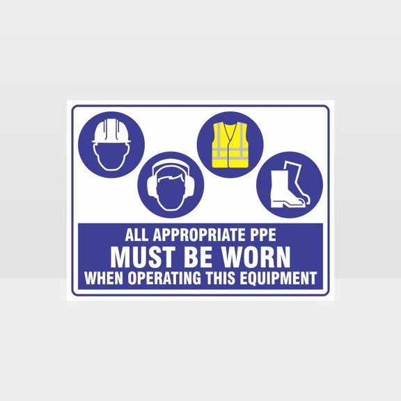 Mandatory PPE Must Be Worn When Operating This Equipment Head, Ear, Hi Vis & Foot Metal Tin Sign 12x8 Inch