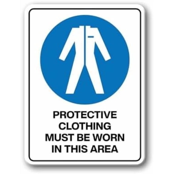 Mandatory Sign - Protective Clothing Must Be Worn In This Area - 8"x12" Metal Sign - Tin Warning Plaque for Indoor & Outdoor Use