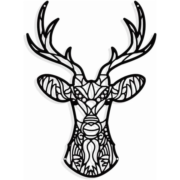 Mandela Deer Head Metal Wall Art Decor Matte Black Animal Wall Hanging Decor Silhouette Wall Art