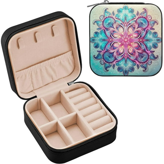 Mandela Pattern Travel Jewelry Case PU Leather Mini Jewelry Travel Case Portable Travel Jewellery Ring Organizer for Womens Rings Earrings Necklaces Bracelets Women Gifts