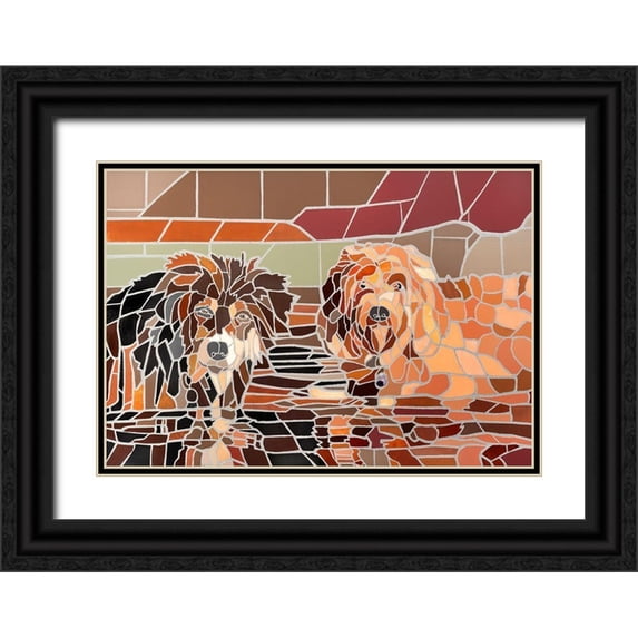 Mandell, Jonathan 18x14 Black Ornate Wood Framed with Double Matting Museum Art Print Titled - Two Dogs in Water