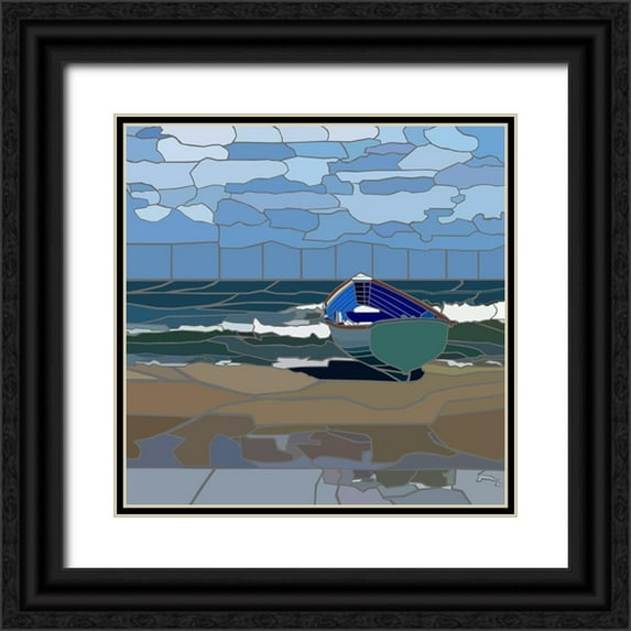 Mandell, Jonathan 26x26 Black Ornate Wood Framed with Double Matting Museum Art Print Titled - Ventnor City Beach Scene