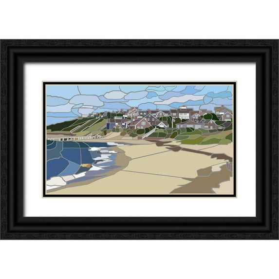 Mandell, Jonathan 32x20 Black Ornate Wood Framed with Double Matting Museum Art Print Titled - Nantucket Beach Morning