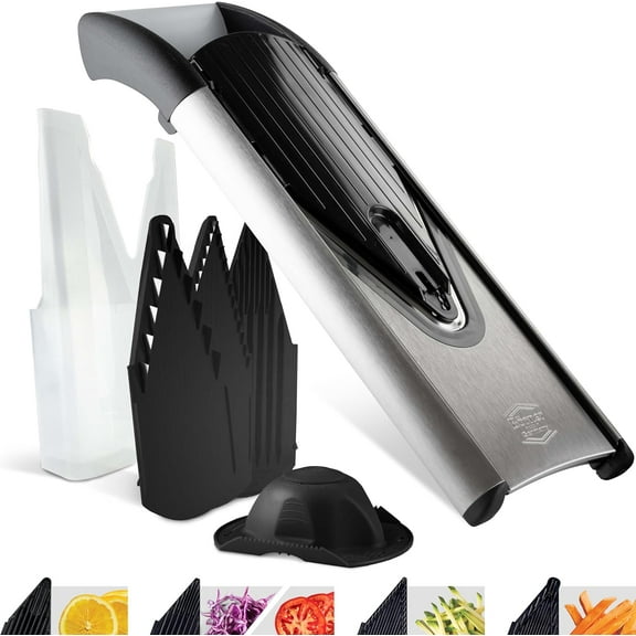 Mandline Slicer V6 (Starter Set) • Stainless Steel Slicer with V-Blade • Adjustable Vegetable Slicer for Vegetables & Fruits • For Slices, Julienne Strips & Sticks • Vegetable Grater