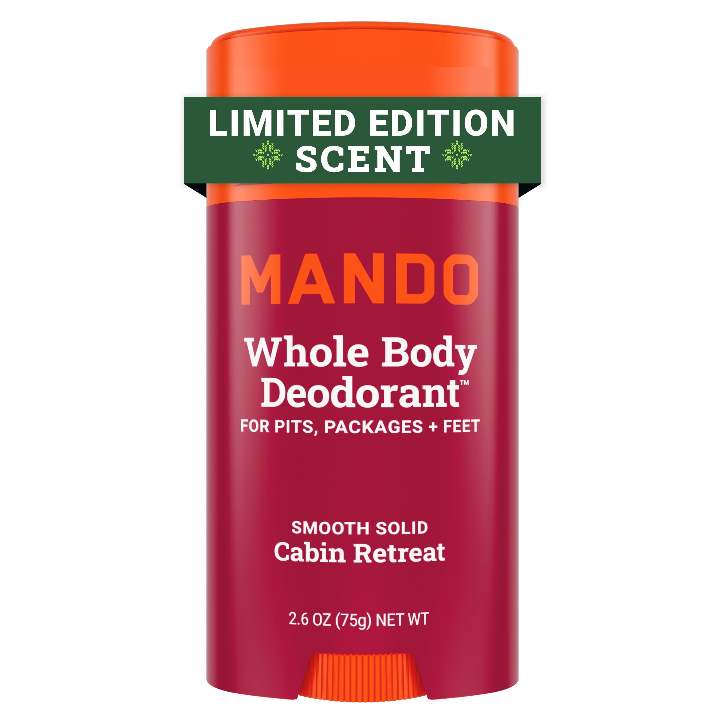 Mando Whole Body Deodorant for Men - Smooth Solid Stick Deodorant - Aluminum Free - Limited Edition Holiday Scent - Cabin Retreat - 2.6oz
