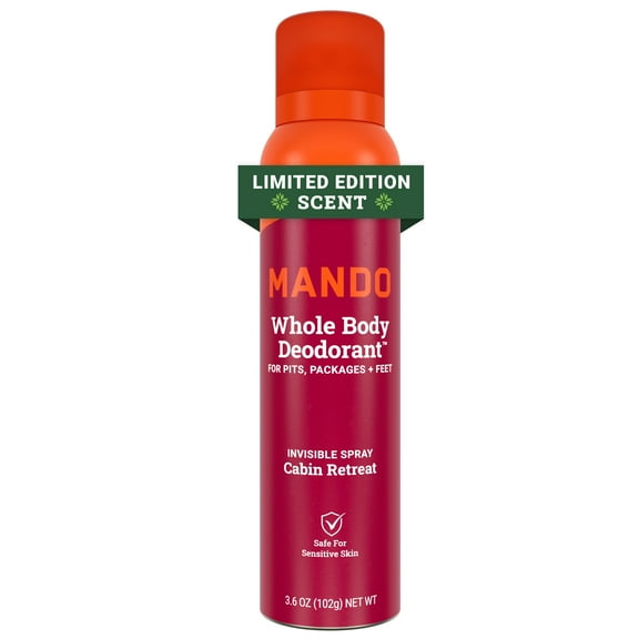 Mando Whole Body Deodorant for Men - Invisible Spray Deodorant - Aluminum Free - Limited Edition Holiday Scent - Cabin Retreat - 3.6oz