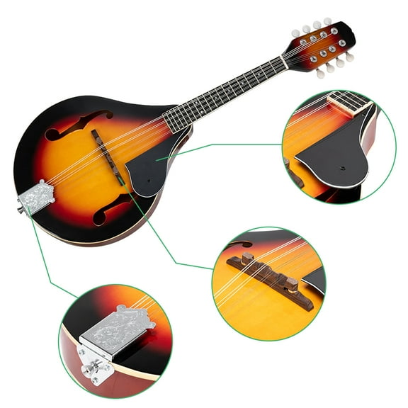 Mandolin Musical Instrument A Style, Acoustic Mandolin Instrument Kit Italian 8 String for Professional Beginners Adults Teens Youth Kids, Sunburst, Glossy