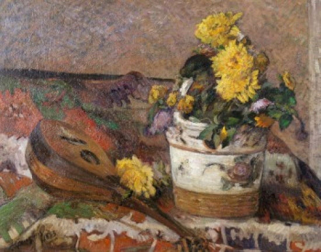 Mandolin and Vase of Flowers 1883 Paul Gauguin (1848-1903French) Oil on Canvas Canvas Art - Paul Gauguin (18 x 24)