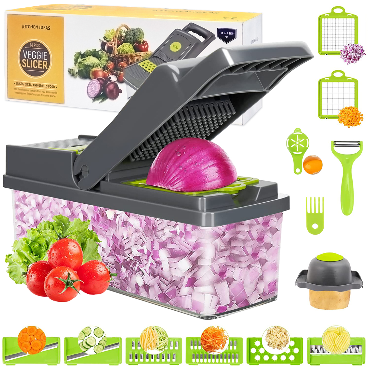 Vegetable Chopper, Pro Onion Chopper, 14 in 1Multifunctional Food Chopper, Kitchen Vegetable Slicer Dicer Cutter,Veggie Chopper With Blades,Carrot a - 1