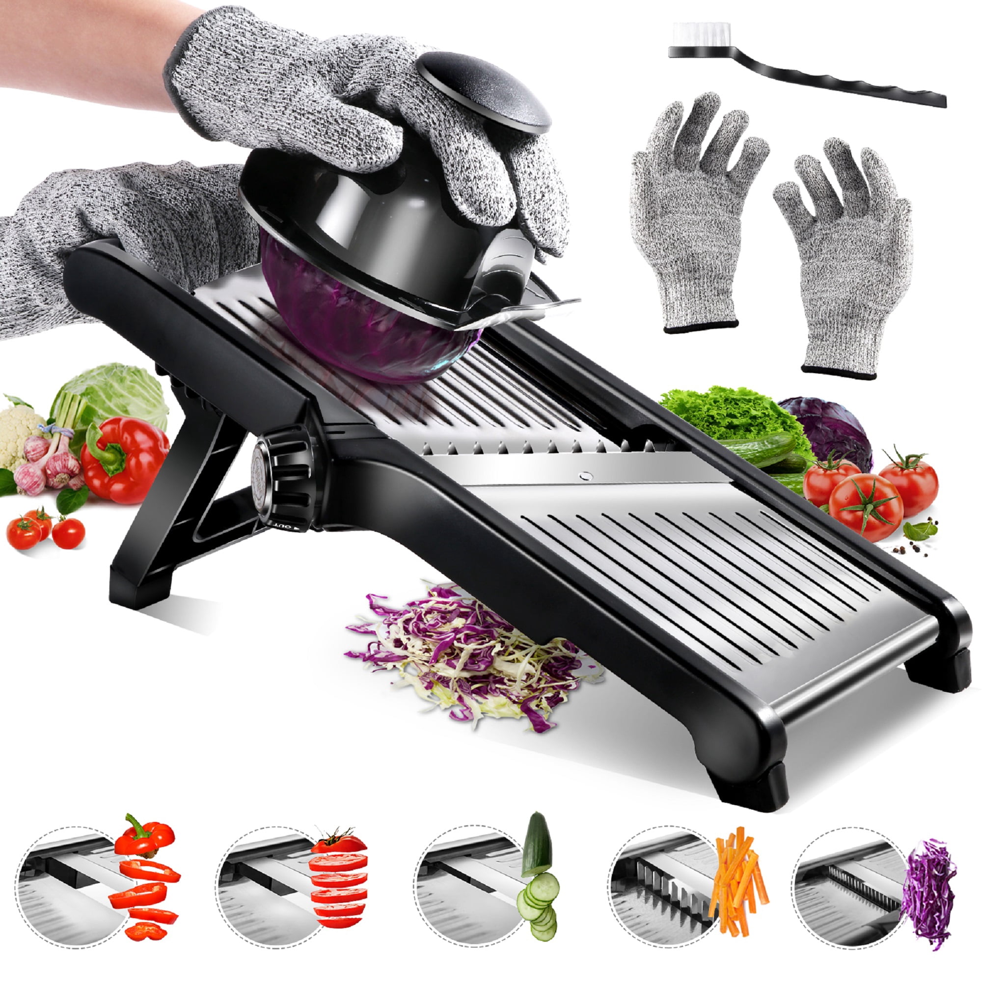 Masthome Mandoline Slicer - Adjustable Stainless Steel Food Cutter With Safety Features