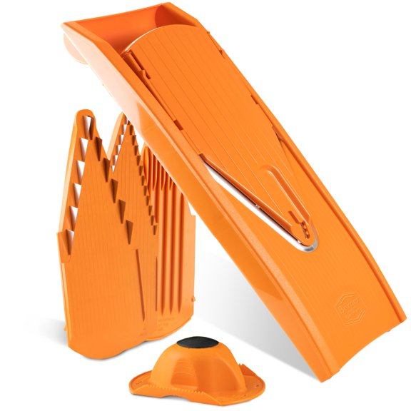 Mandoline Food Slicer Brner V1 (Starter Set) by Reston Lloyd V-Slicer with 3 Blade Inserts & Food Holder Made in Germany Fruit & Vegetable Chopper Multiple Settings Color: Orange