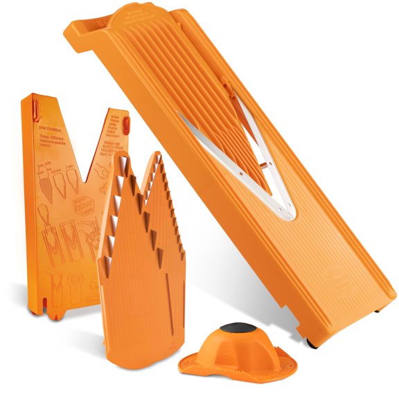 Mandoline Food Slicer Brner V3 (Starter Set) by Reston Lloyd V-Slicer with Blade Storage & Safety Food Holder Made in Germany Fruit & Vegetable Chopper Multiple Settings: Orange