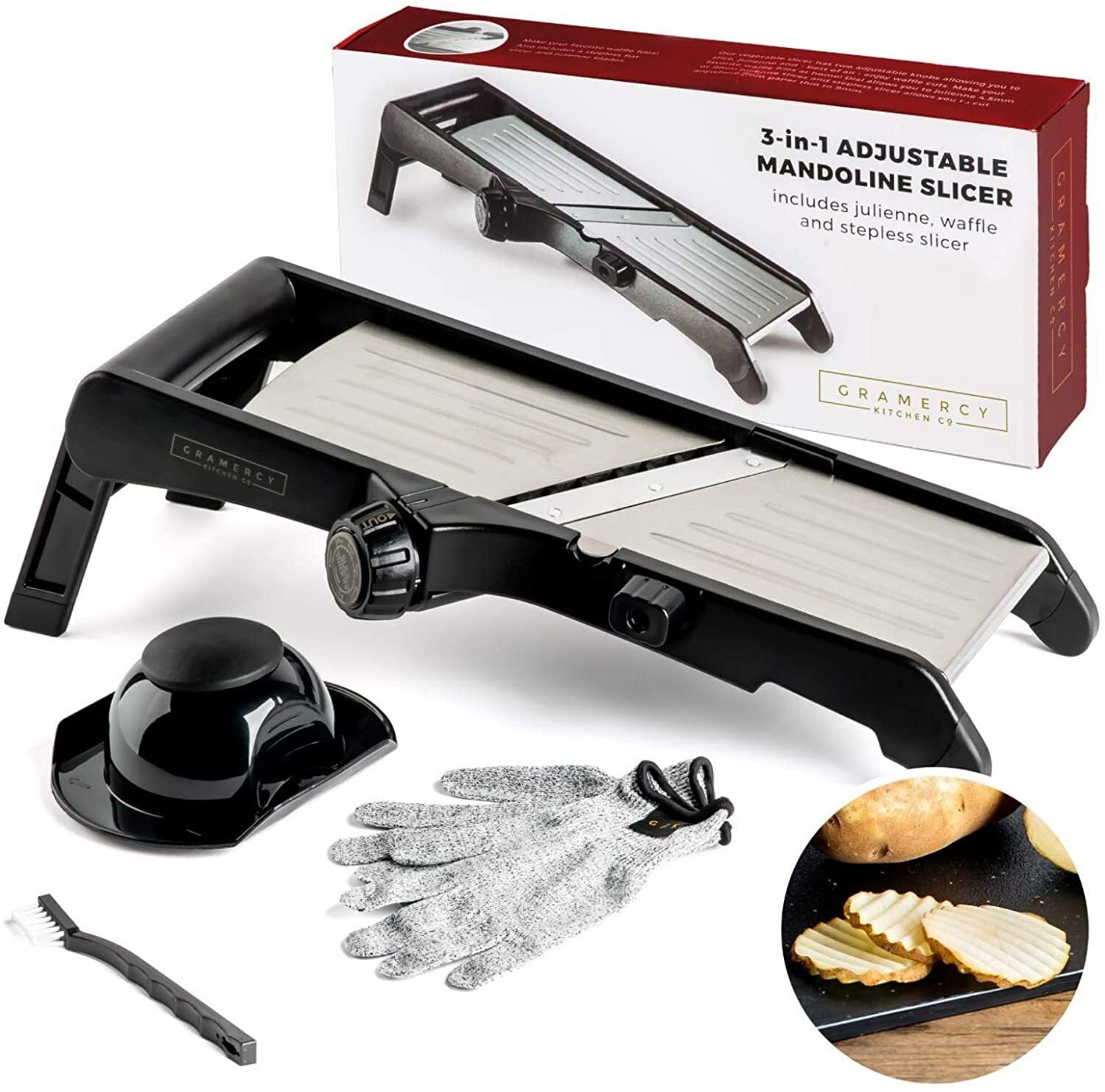 Mandoline Food Slicer with Waffle Fry Cutter, Adjustable Stainless Steel