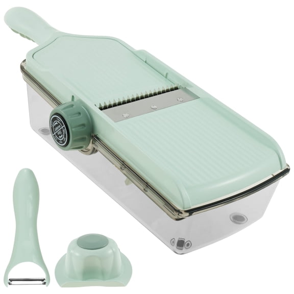 Mandoline Slicer Adjustable Vegetable Fruit Cutter Container Peeler Safe Potato Carrot Kitchen Tool (green )