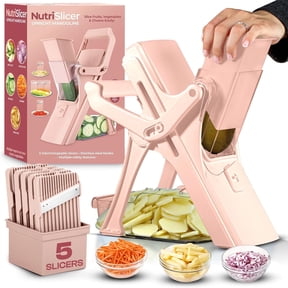 Emson Mandoline Slicer for Kitchen, All in 1 Mandolin Slicer for Food Works as Potato Slicer, Vegetable Slicer, Mandoline Food Slicer, French Fry Cutter with 5 Blades and Storage Container, Pink