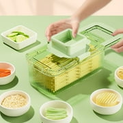 Mandoline Slicer for Kitchen with 6 Cutting Tools, Cucumber Slicer, Multifunctional Vegetable Slicer Grater Wave Cutter with Drain Container for Potato, Onion, Veggie, Kitchen Gadgets6 in 1,Green