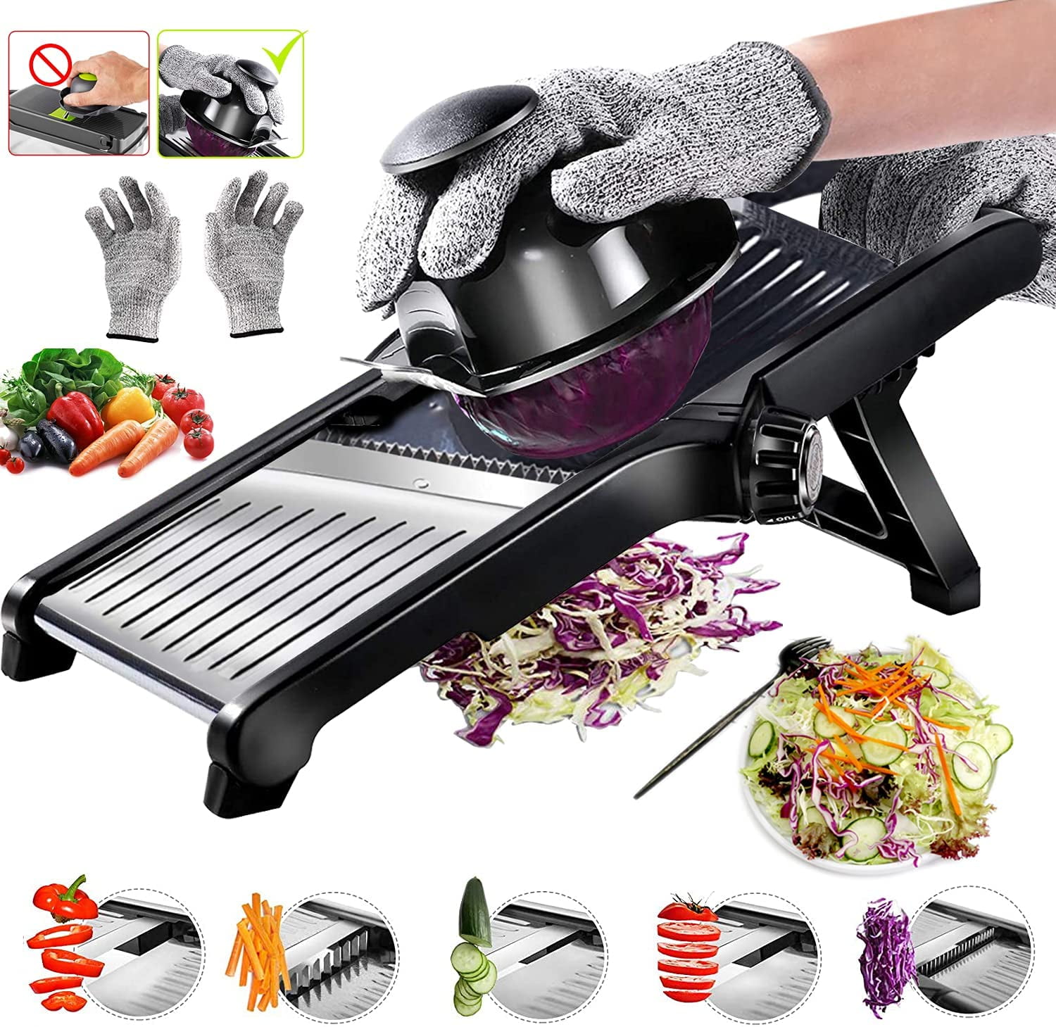 ] Gramercy Kitchen Company Adjustable Mandoline Food Slicer, Mandoline  Slicer for Kitchen, Mandolin Slicer, Potato Slicer, Tomato Slicer, Carrot  Slicer, Onion Slicer - Stainless Steel - INCLUDING One Pair Cut-Resistant  Gloves, with